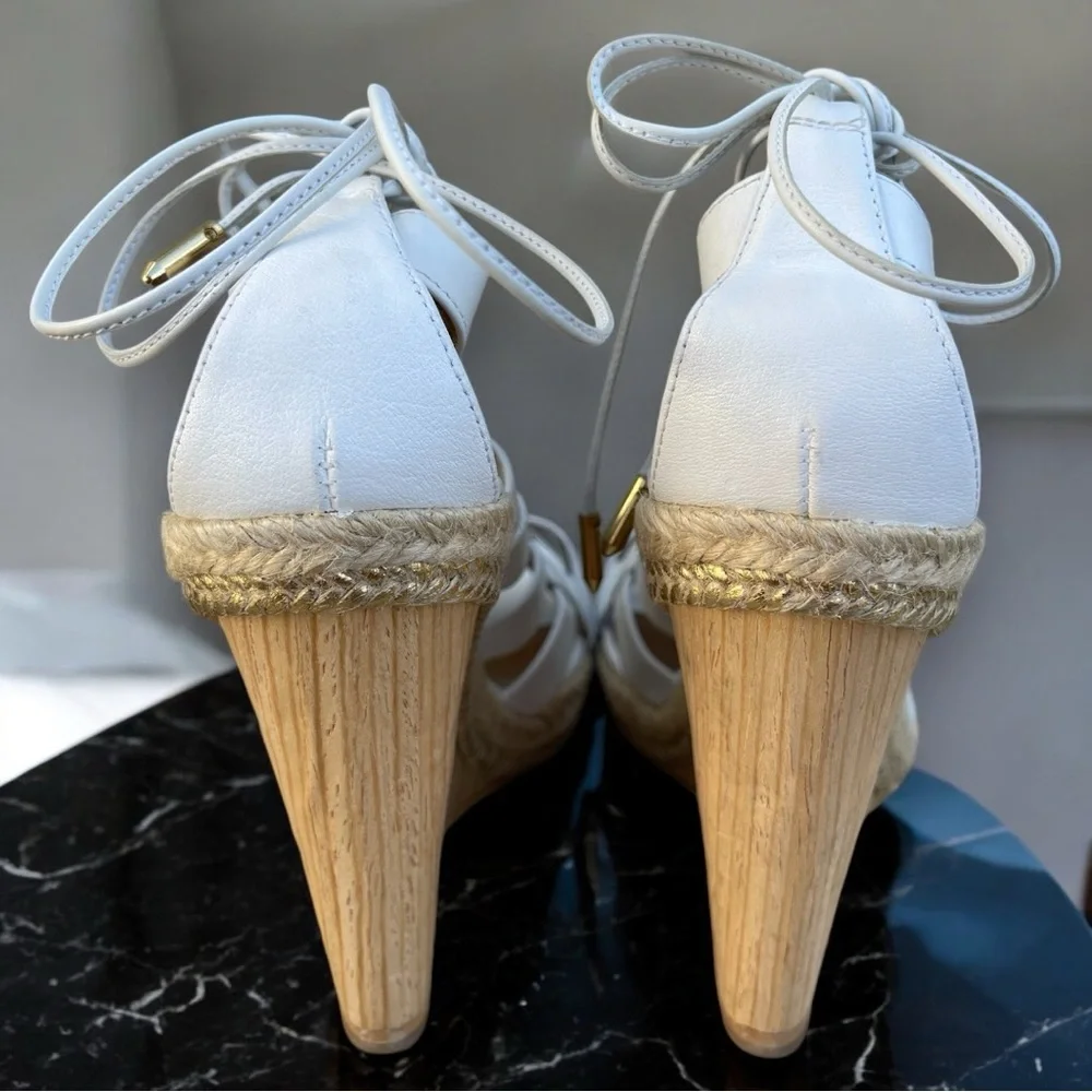 Aquazzura Firenze Amazon Gladiator White Leather Lace-Up Strappy Wedge Sandals